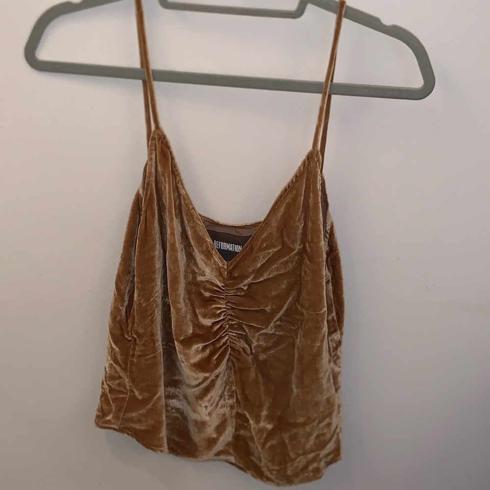 Reformation velour cami with bunching detail